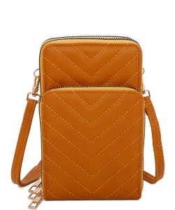 Chevron Quilted Cell Phone Purse Crossbody Bag V23W MUSTARD